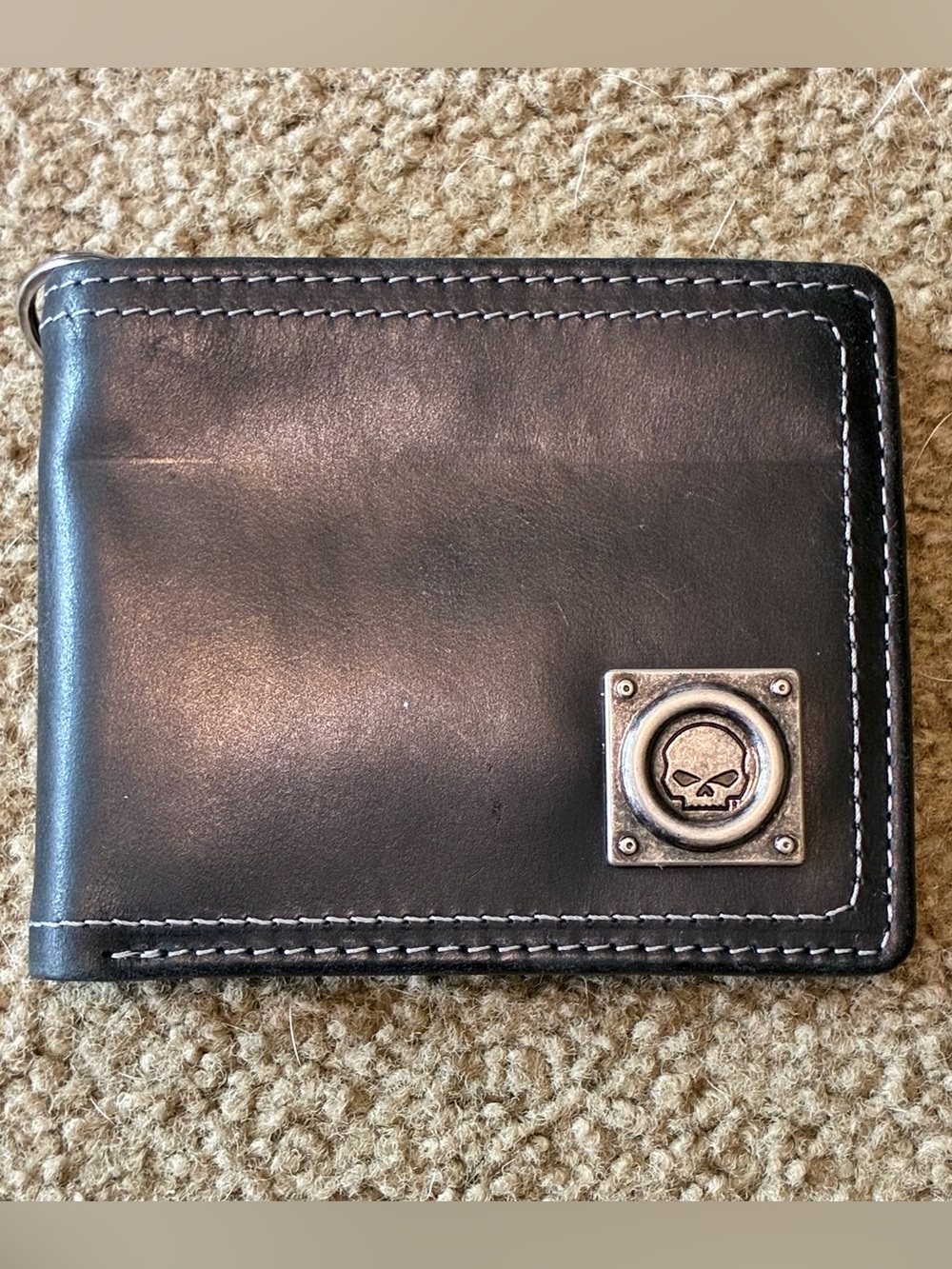 Harley-Davidson Mens Willie G Skull Logo Billfold Leather Wallet Black Key Ring
